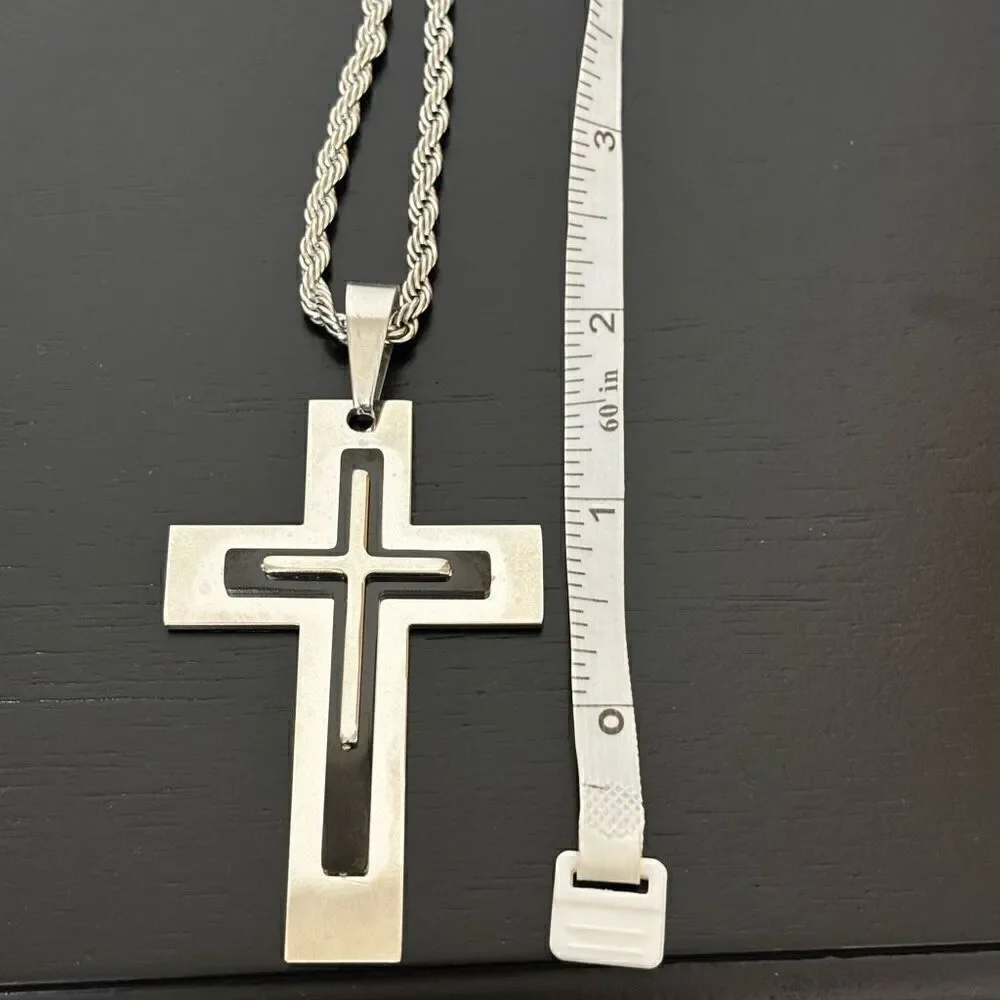 Elite force stainless steel men’s cross necklace silver black new